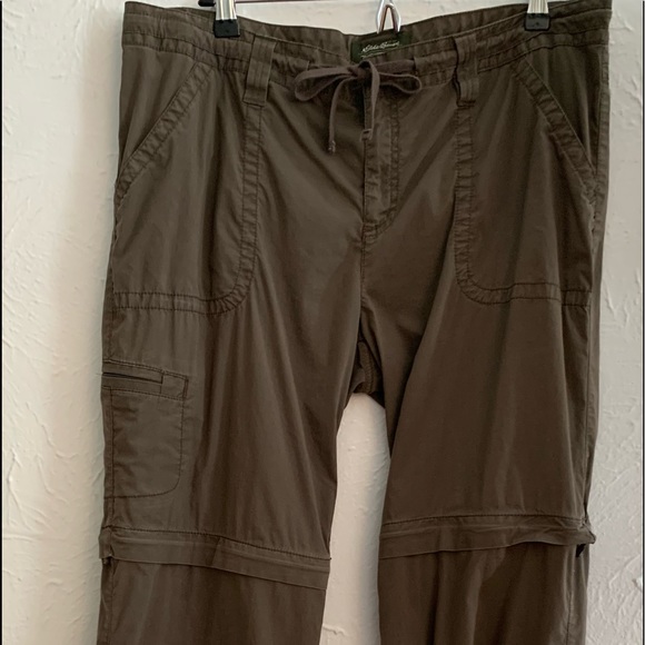 Eddie Bauer Olive Green Convertible Hiking Cargo Pants Roll Up Leg Drawstring - Picture 2 of 8